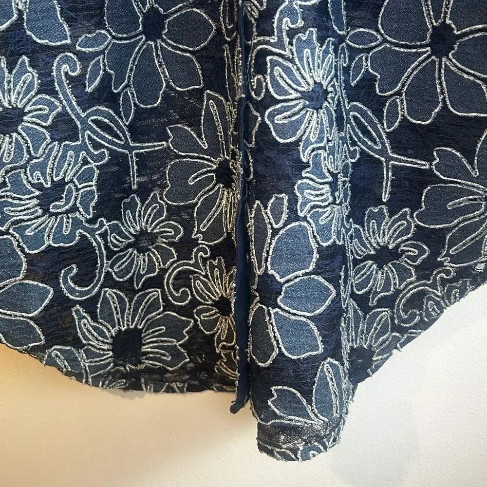 Pilcro Anthropologie Navy Blue Sheer Lace Button Down Shirt Size XS